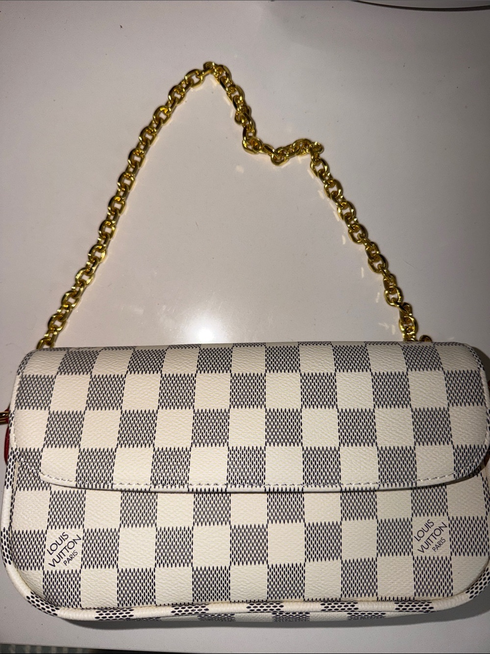 Wallet on a chain Damier Chain Shoulder Bag in White and Blue Dupe